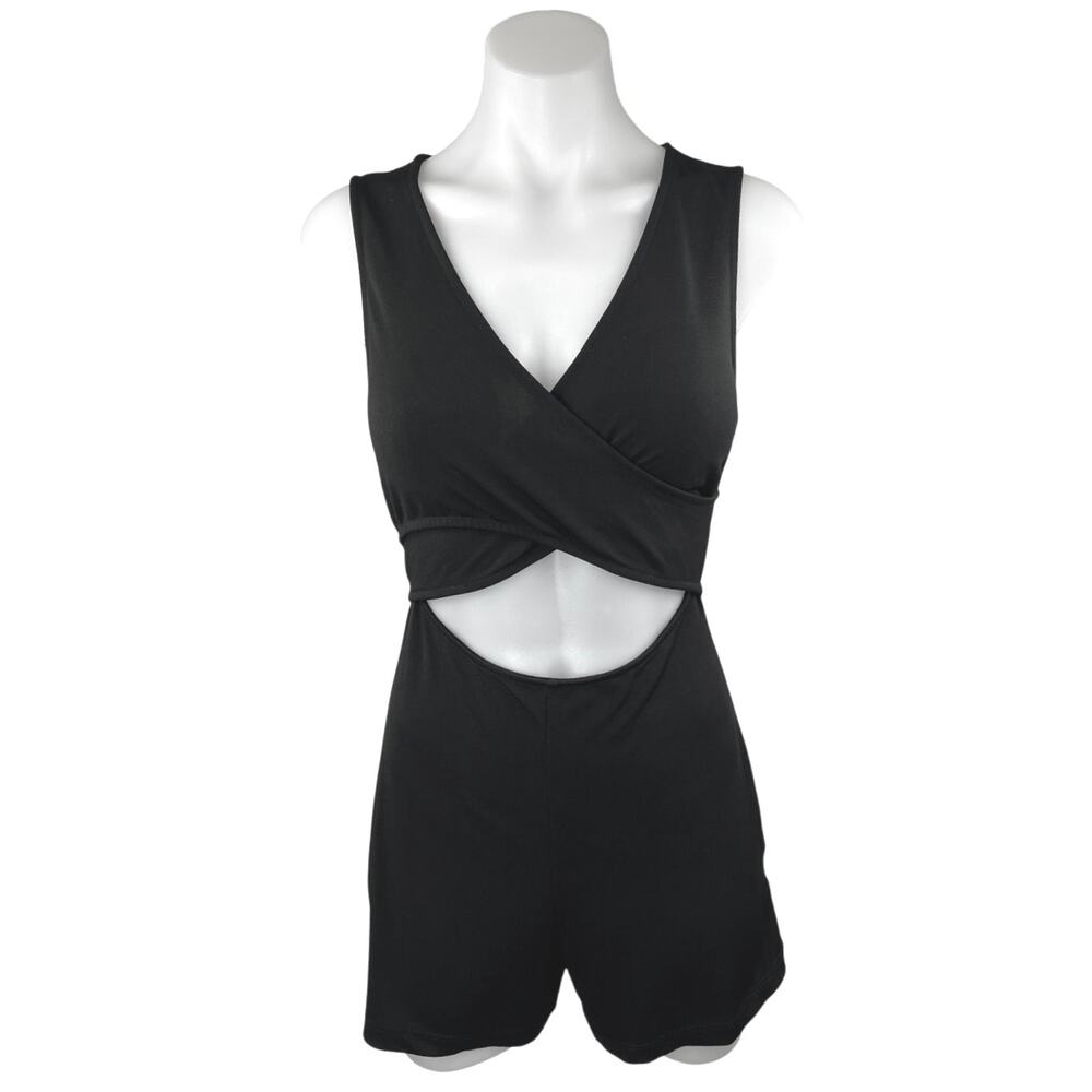 Silence + Noise Women's Black Sleeveless Cutout V-Neck Wrap Jumpsuit Romper S
